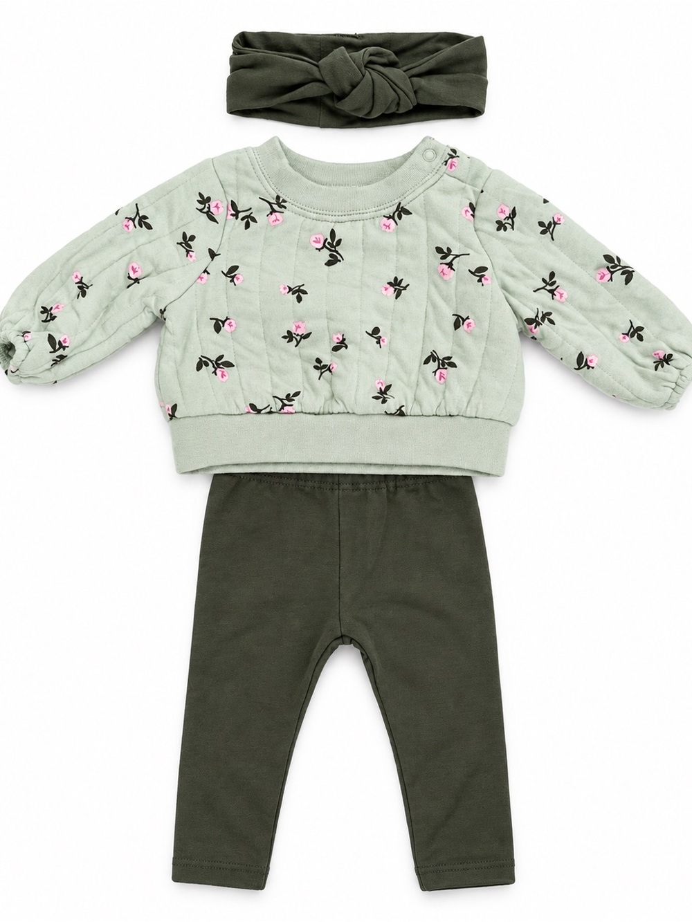 Baby Cat & Jack - Newborn Green Floral Set with Headband